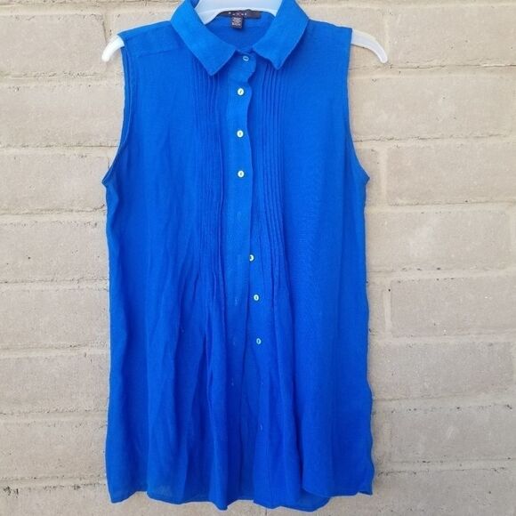 FEVER SLEEVELESS BLUE PLEATED TOP. SIZE S - Picture 11 of 12